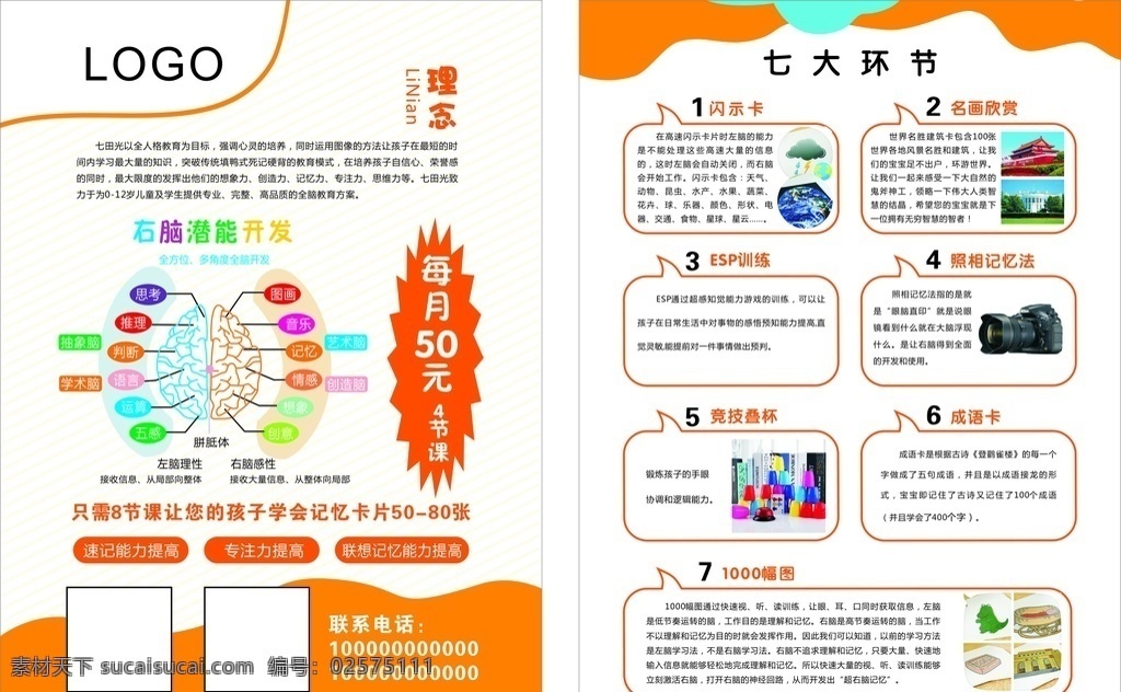 全脑教育 教育传单 七大环节 logo 底纹