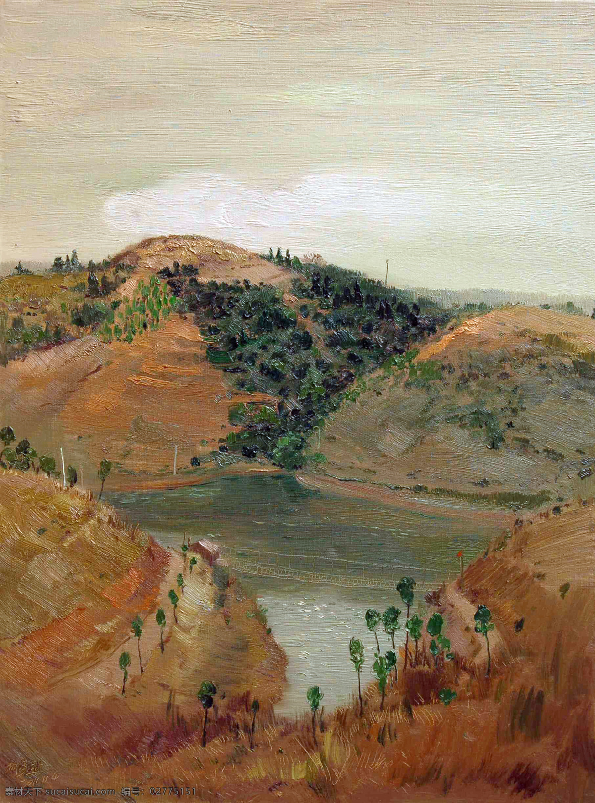 风景画 绘画书法 美术 山岭 树木 水塘 文化艺术 山塘设计素材 山塘模板下载 山塘 油画 山野 坡地 油画艺术 油画作品52 家居装饰素材 山水风景画