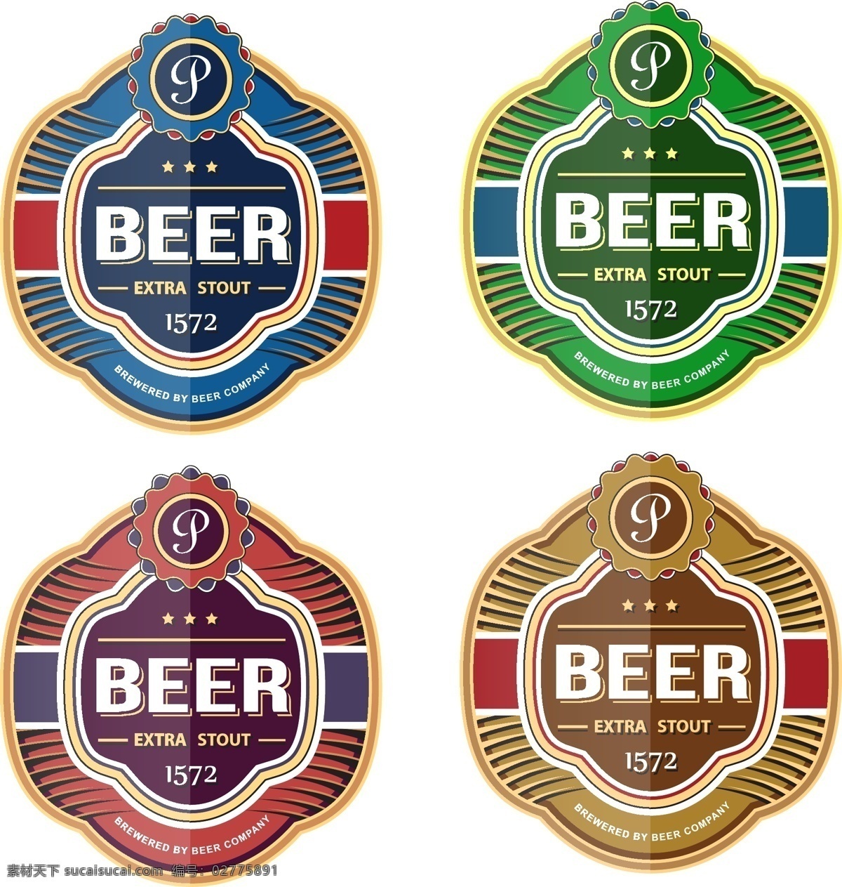 四 款 啤酒 标签 标贴 矢量 啤酒标签 彩色标签 标签标贴 欧式标签 啤酒标志 标志图标 公共标识标志
