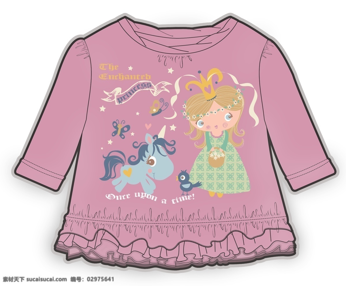 粉色 花边 长袖 彩色 服装设计 原稿 矢量 秋装 独角兽 儿童服装设计 可爱 手绘 保暖 线条 源文件