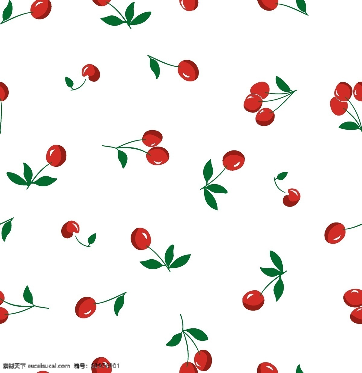 樱桃印花 数码印花 无缝图案 樱桃背景 白底樱桃 红樱桃 卡通樱桃 手绘樱桃