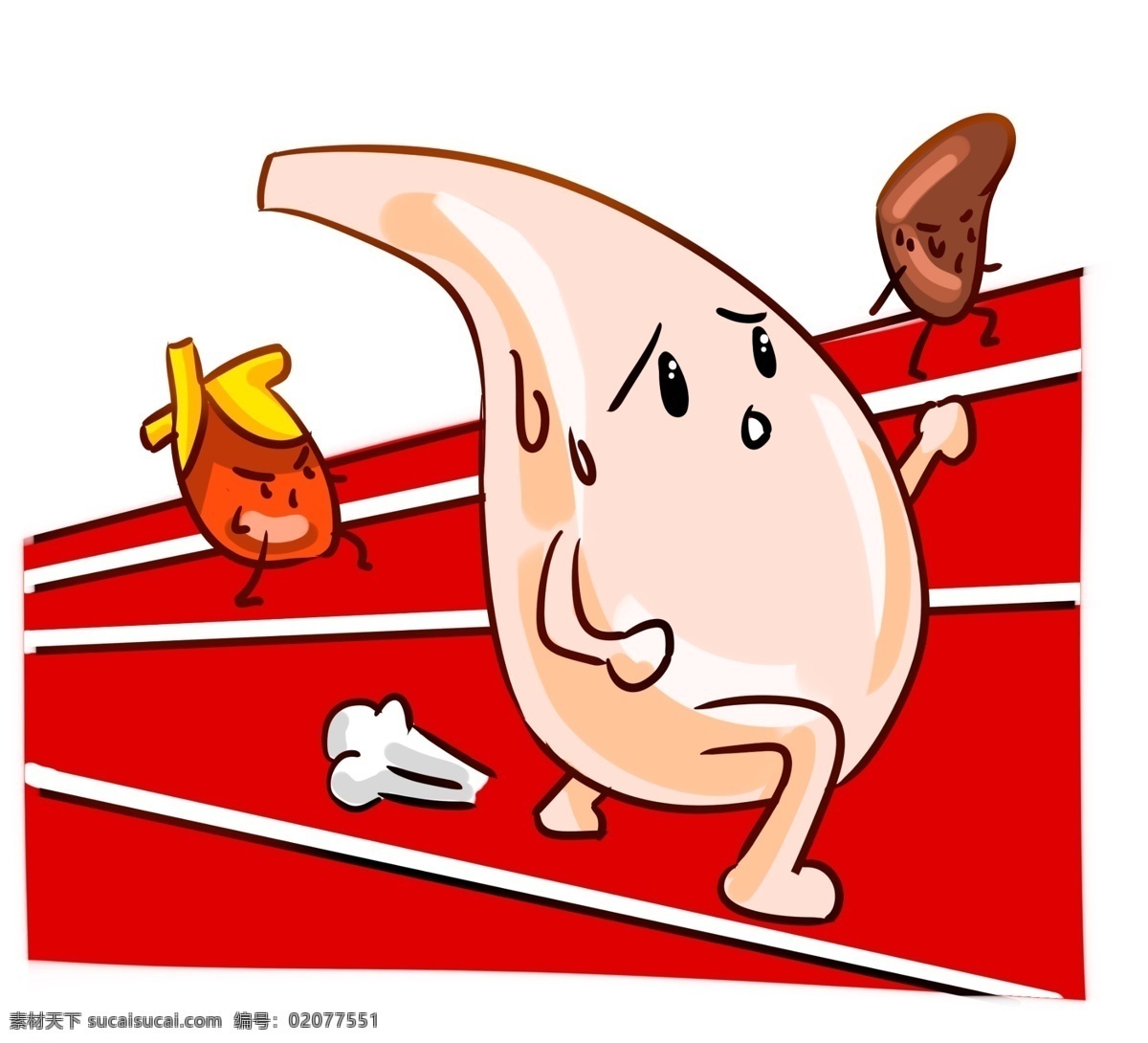 赛跑 人体 器官 插画 白色的大胃 卡通的插画 人体器官 器官插画 脏器插画 人体插画 赛跑的胃