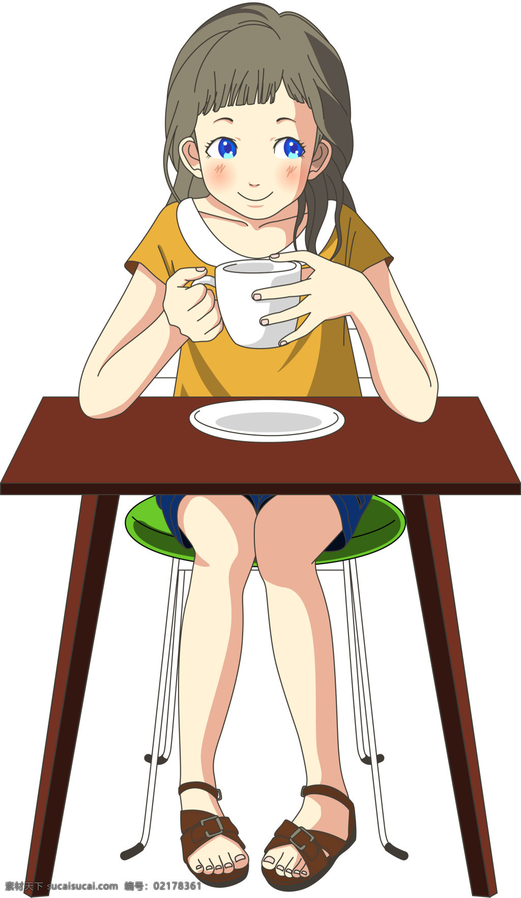 手绘 喝 咖啡 女生 插画 人物 下午茶 休闲