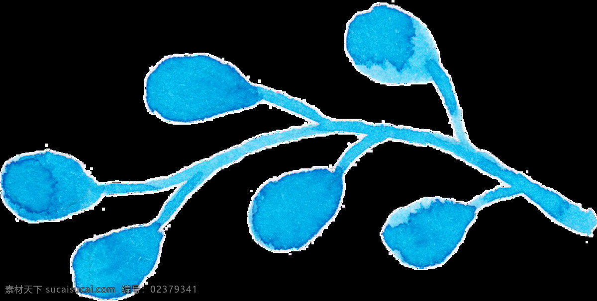 六 花 树枝 卡通 透明 冰蓝 植物 透明素材 免扣素材 装饰图案