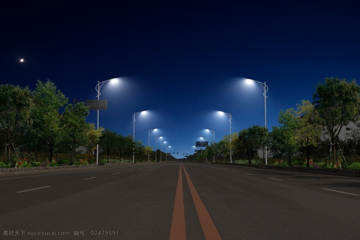 夜景 亮化 效果图 树 天空 车 建筑 楼 道路 灯光 玻璃 园林 路灯