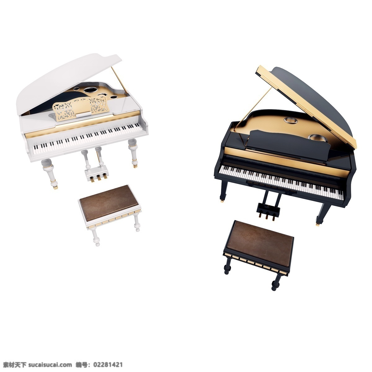 仿真 质感 钢琴 图 立体 精致 镀金 黑色钢琴 白色钢琴 钢琴椅 3d 创意 套图 png图 音乐 乐器