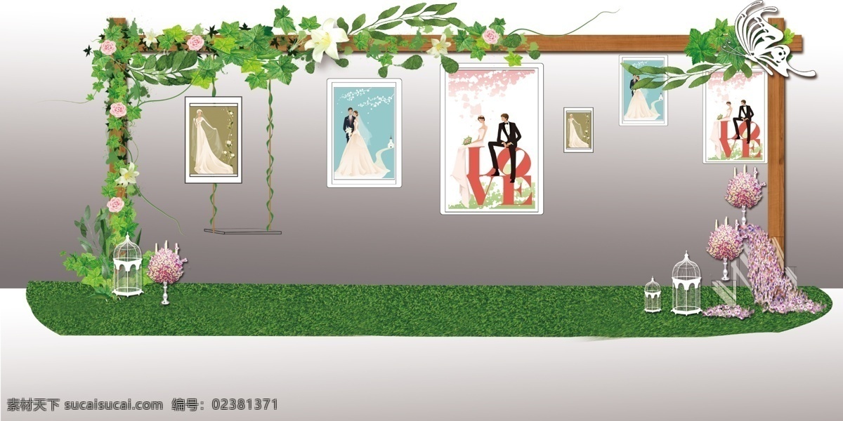 婚礼 照片 墙 效果图 森系 照片墙 合影 照片区效果图