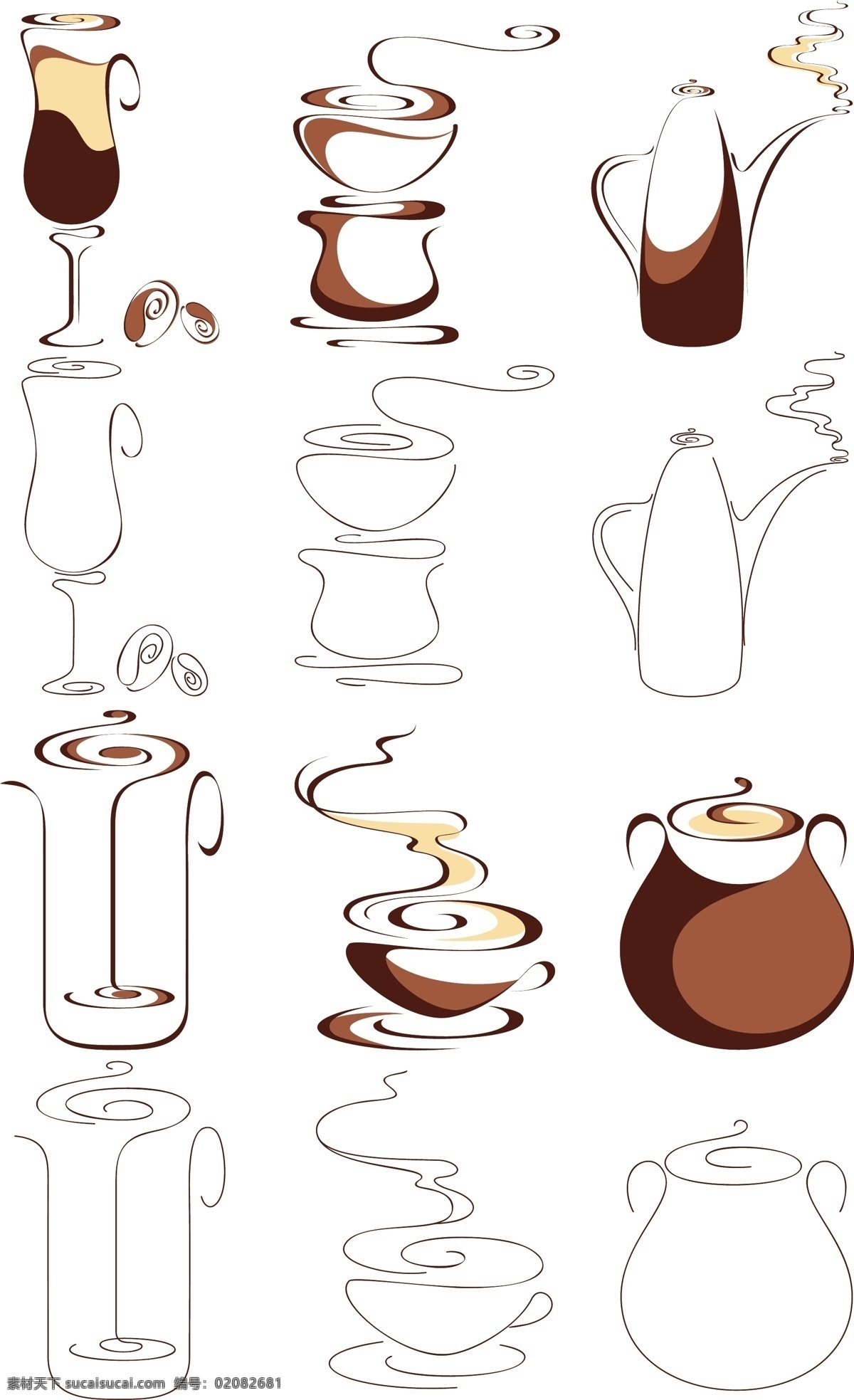 摘要 咖啡 图形 矢量 咖啡杯 咖啡壶 饮料 矢量图 其他矢量图