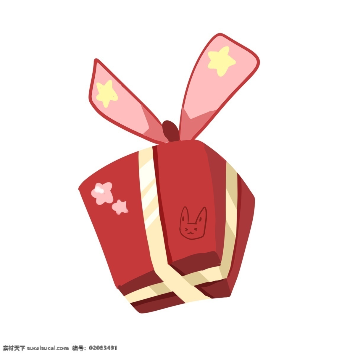 红色 新年 礼物 元素 中国风 新年礼物 星星装饰 可爱 手绘 风格 红色带子 红色礼物箱