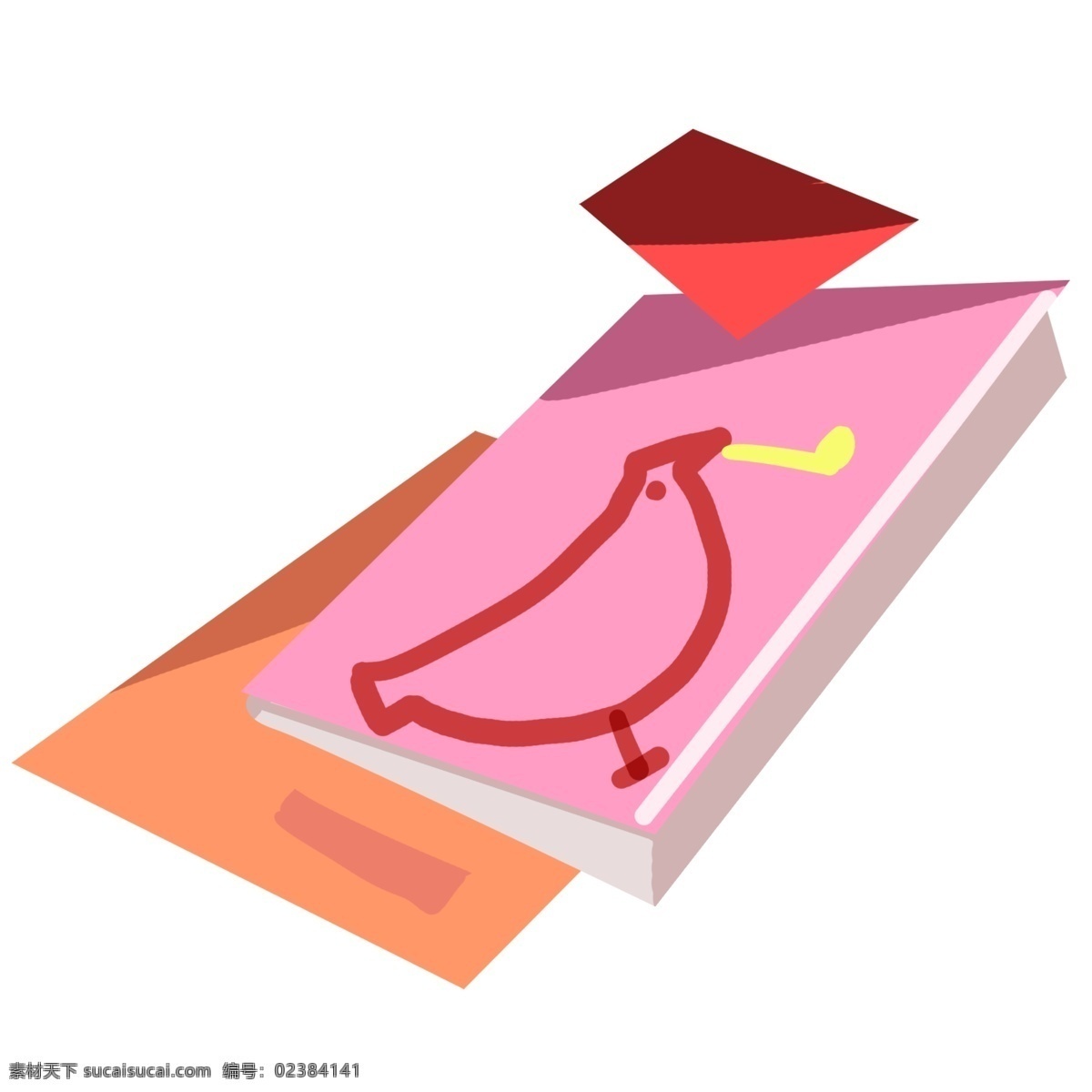 粉色 盒子 小鸟 插图 立体小鸟 粉色盒子 黄色装饰 红色图案 简约的盒子 创意插图 棕色装饰