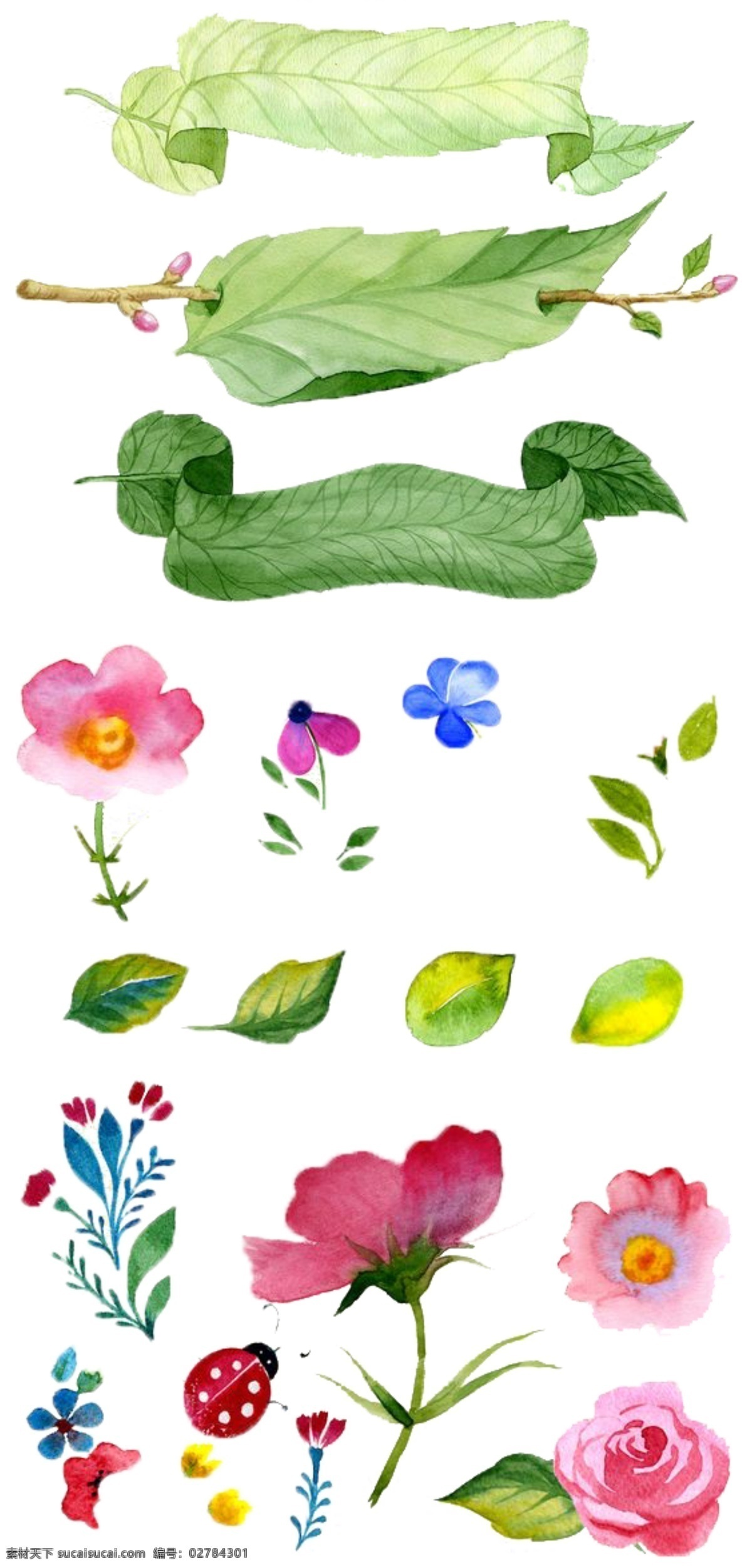 手绘 花卉 水彩 植物 小清新 手绘花儿 小花 叶子 文化艺术 绘画书法
