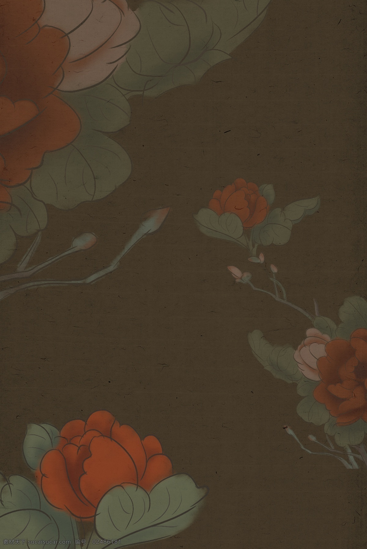 古典 工笔画 复古 牡丹花 背景 中国风 花卉