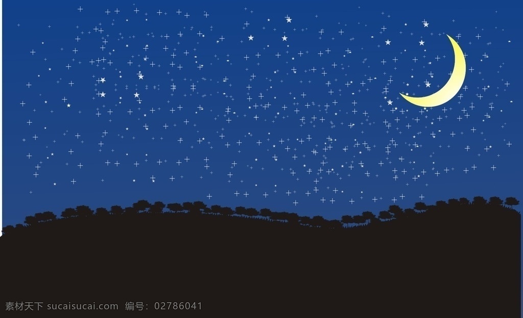 月亮 星星 夜色 树 山