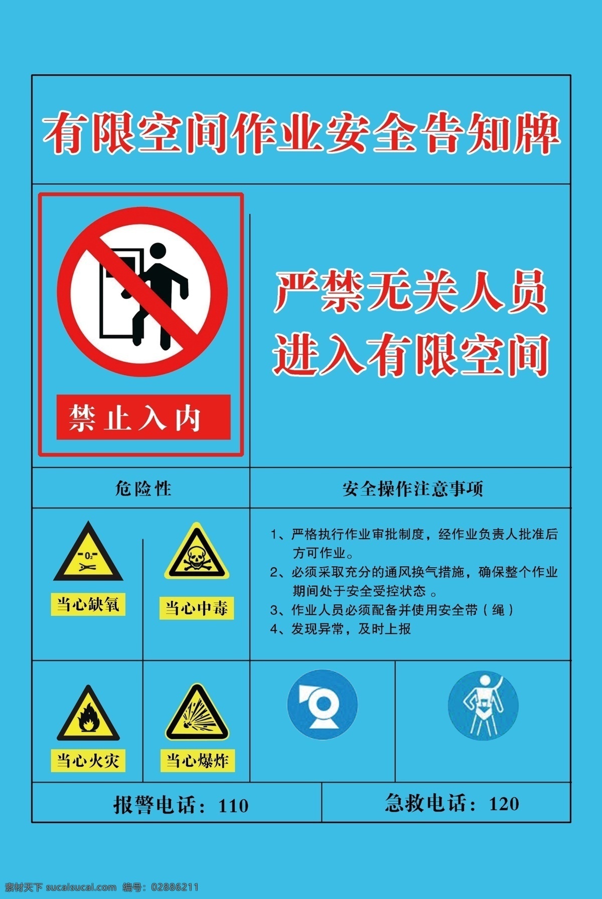 安全告知牌 警示牌 工地警示牌 蓝色警示牌 有限空间作业