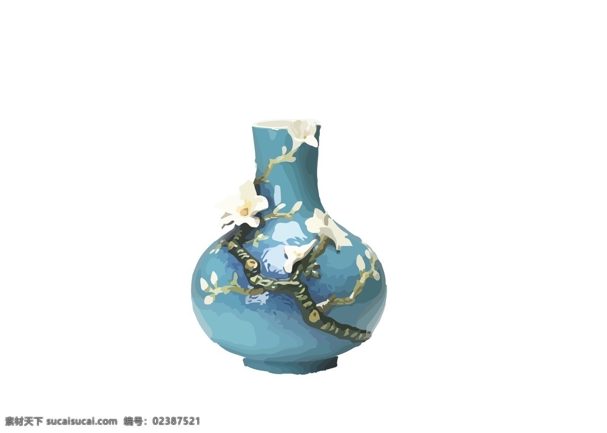 高贵 陶瓷 花瓶 矢量图 装饰 立体 梅花 青色 天蓝色
