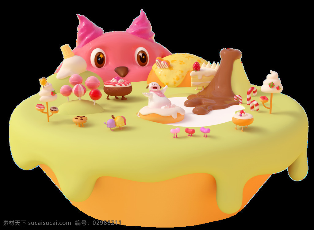 卡通 粉色 小 狐狸 巧克力 棒棒糖 元素 零食 美味 免抠元素 透明元素 清颗粒 png元素