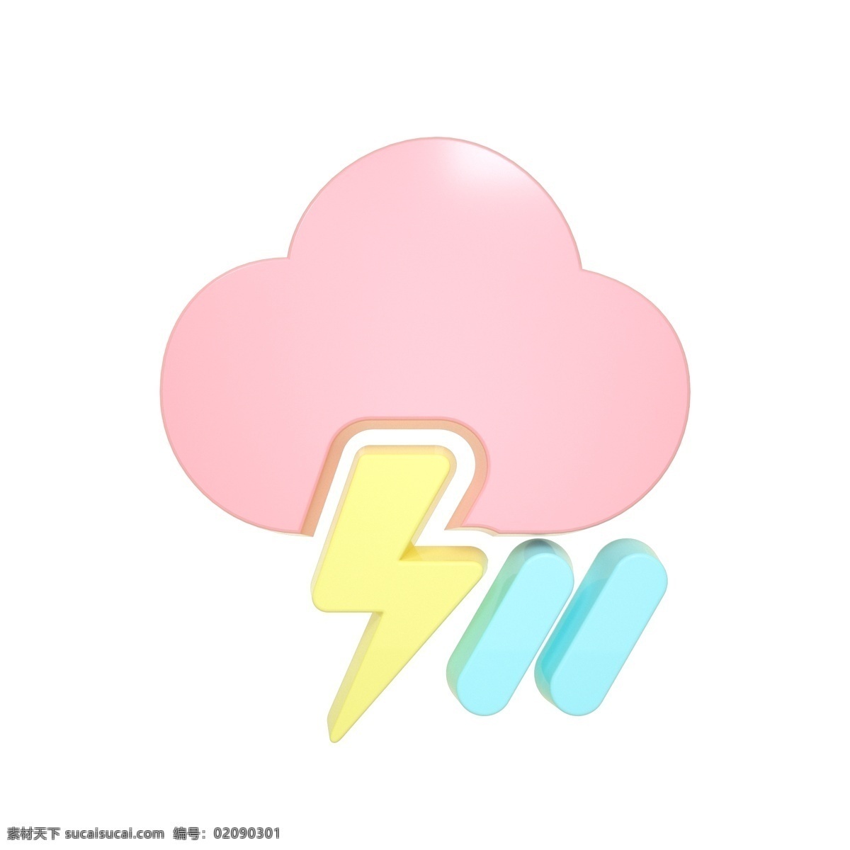 柔 色 天气 类 立体 图标 雷暴雨 c4d 3d 柔色 粉色 天气类图标 通用图标装饰 可爱 常用