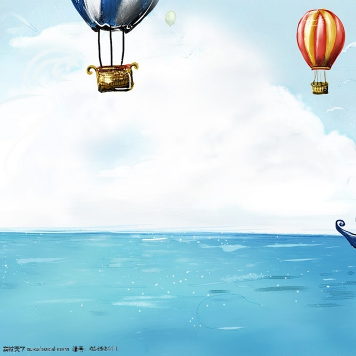 卡通 手绘 海景 气球 背景 白色