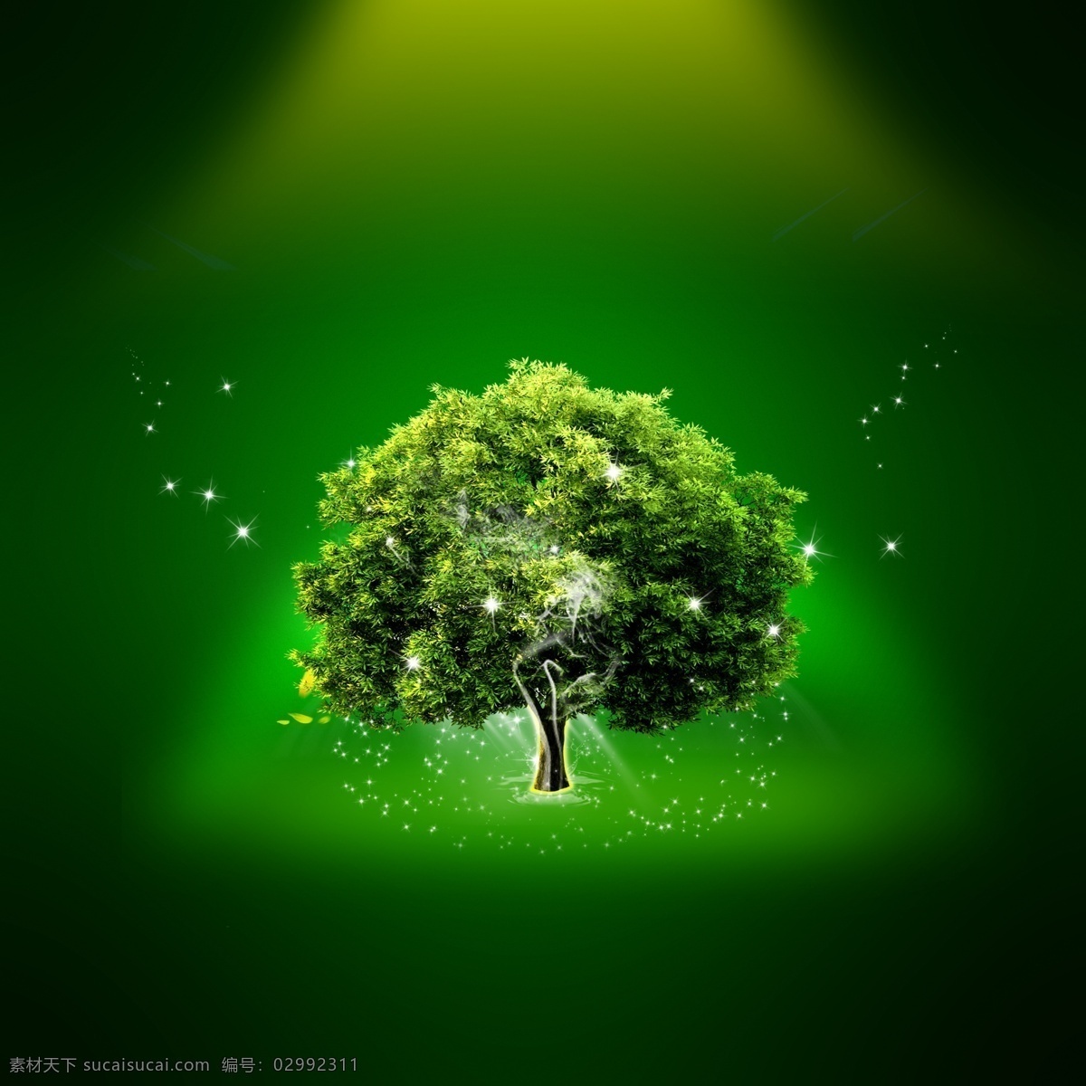 绿色生态 树 光影 星光 烟雾 分层 源文件