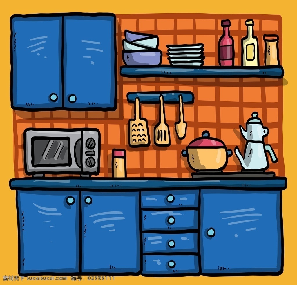 漫画厨房 厨房 橱柜 灶具 卡通画 漫画 锅碗瓢盆 设计之家 动漫动画 风景漫画