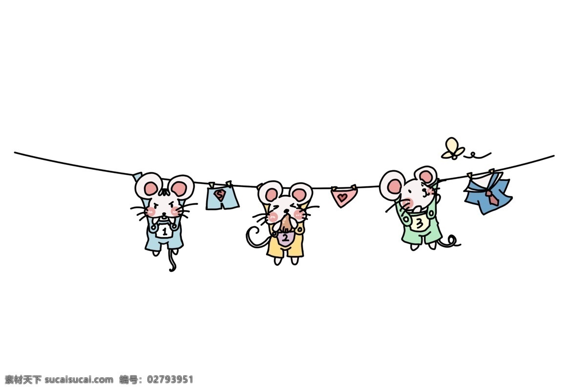 手绘 晾 衣 绳 分割线 卡通插画 手绘插画 分割线插画 漂亮的分割线 晾衣绳分割线 可爱的兔子