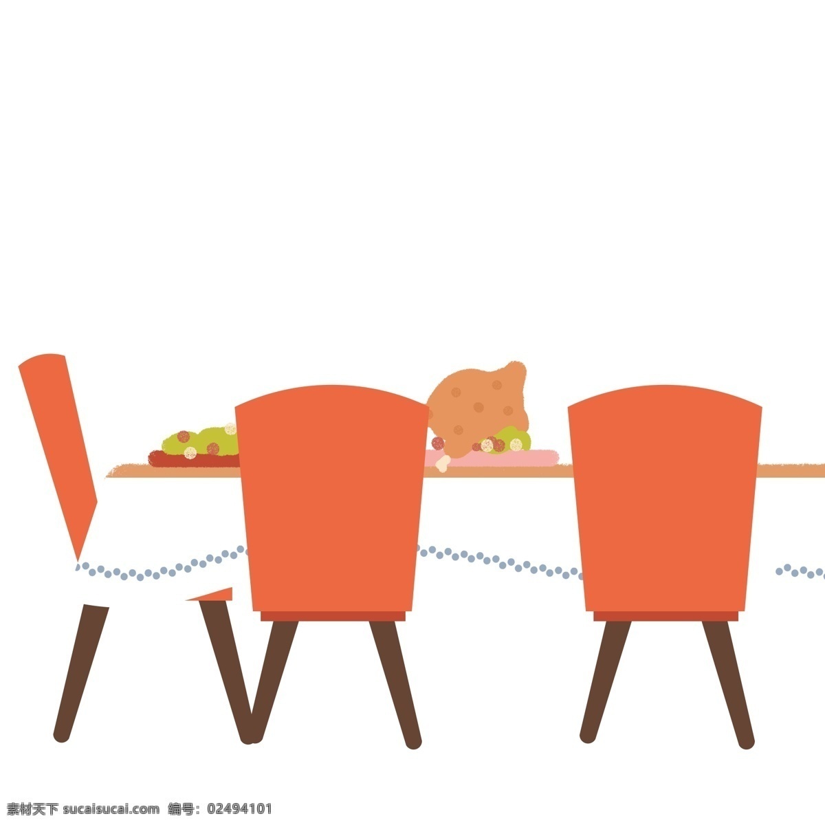 扁平化 桌 食物 插画 元素 卡通 简约 桌子 美食 椅子