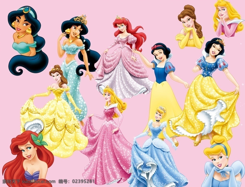 公主集合 迪斯尼 人物 卡通 女性 美女 公主 人物设计 衣服 着装 裙子 首饰 背景 psd分层 系列 分层 源文件