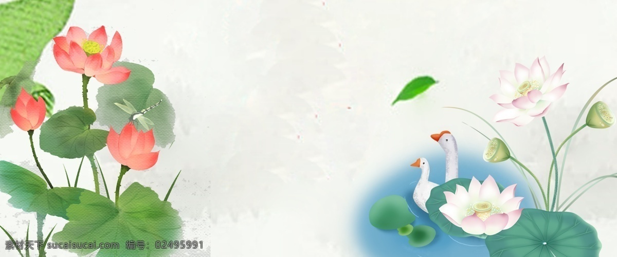 夏季 荷花 灰色 文艺 海报 banner 背景 灰色背景 psd源文件 淘宝 天猫 书本 海报背景