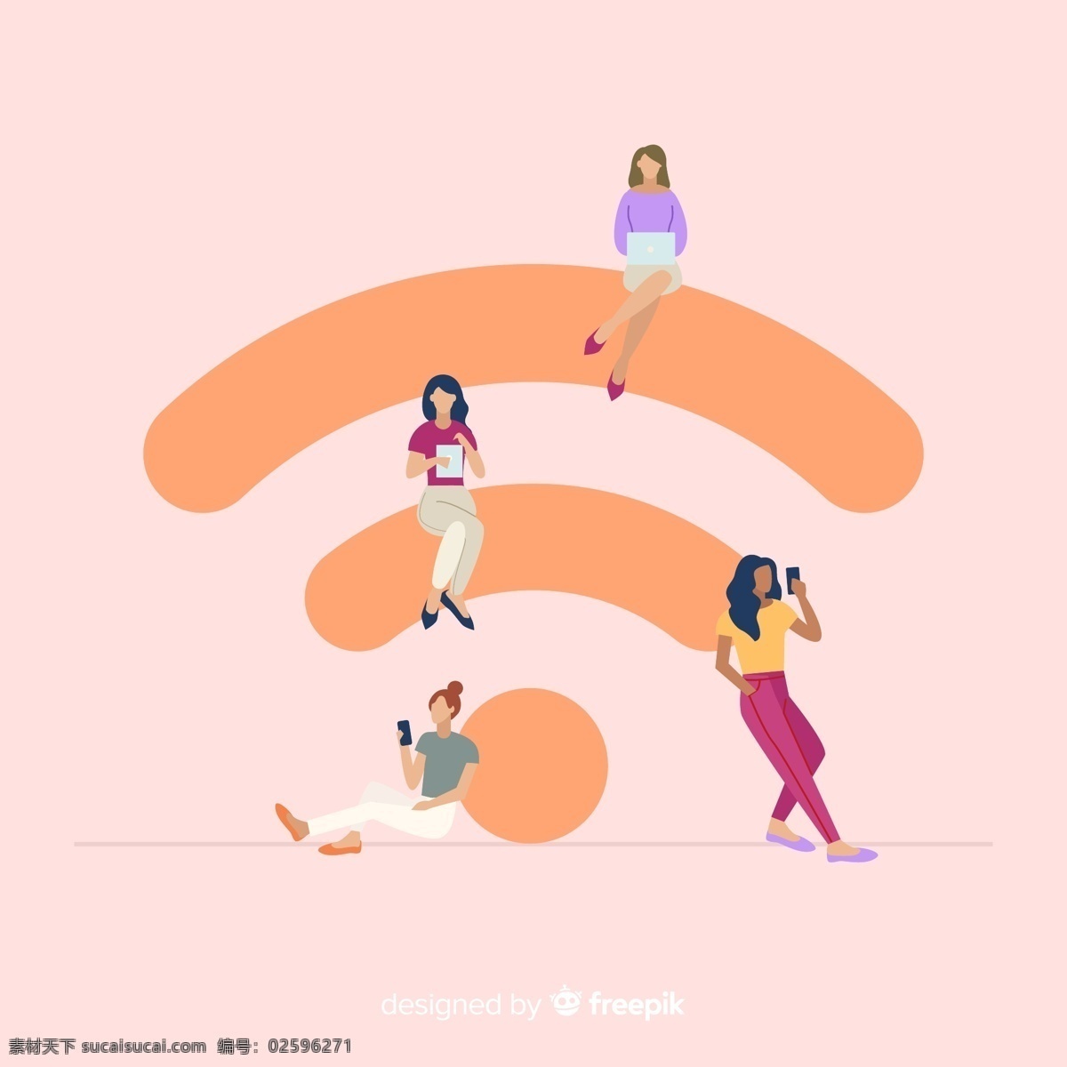 创意人物装饰 无线标志 创意 人物 无线网络 互联网 标志 男子 女子 手机 电脑 矢量图 ai格式