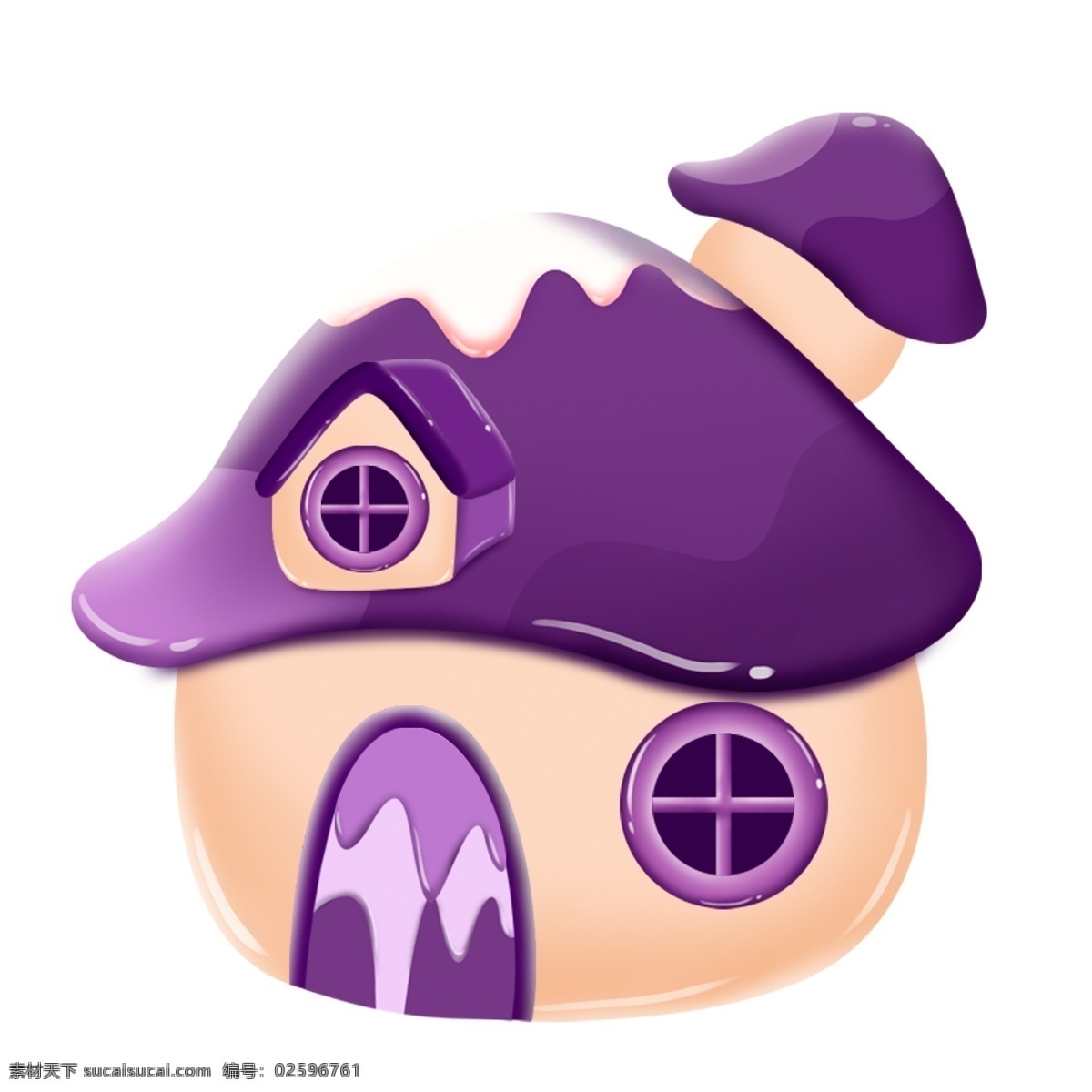 紫色 卡通 装饰 房屋 蘑菇 童话 彩色 水彩 创意 手绘 绘画元素 现代 简约 图案
