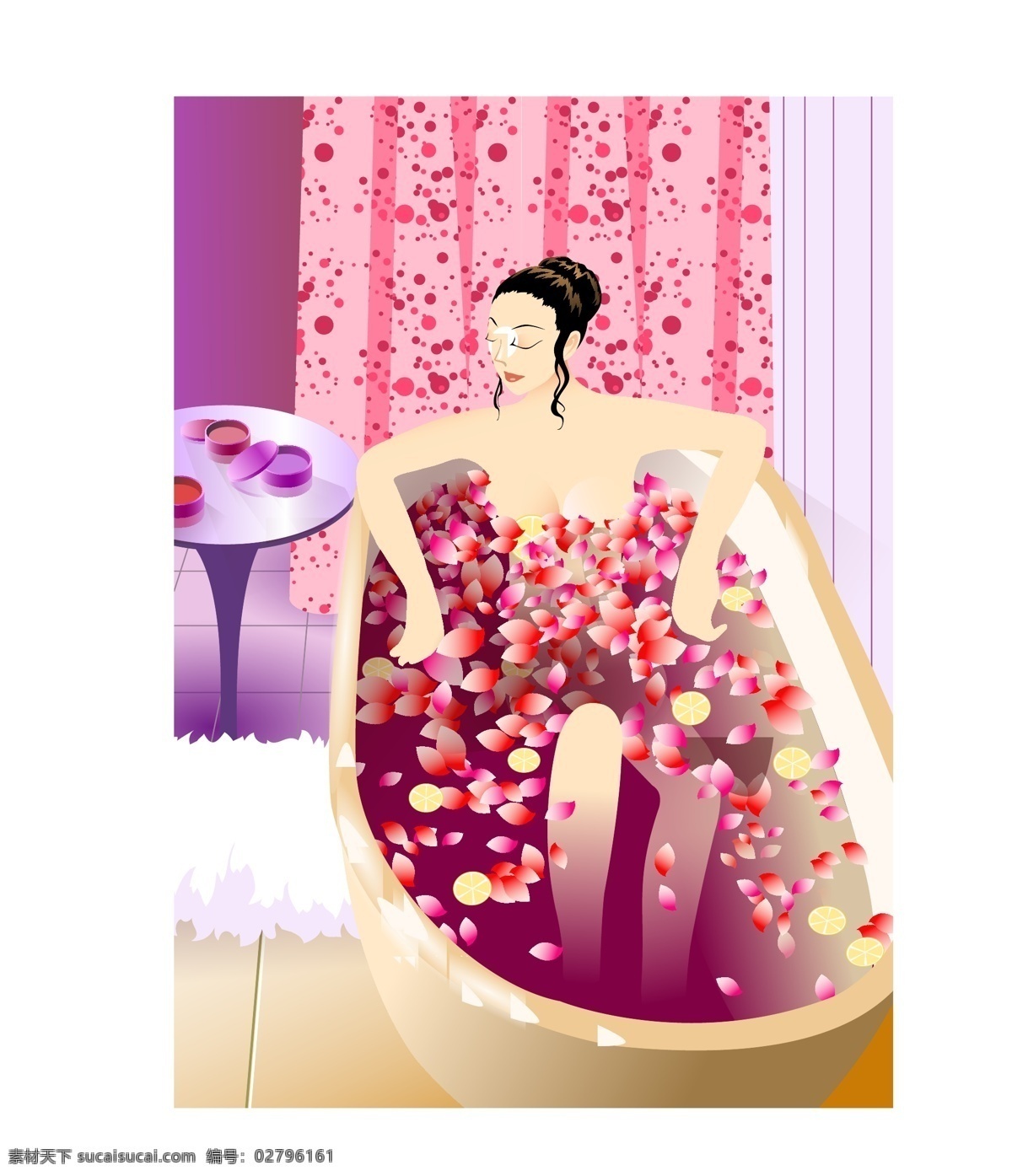 美女 健身 美体 矢量图 鲜花 浴 卡通素材 矢量潮流 矢量卡通 中国元素 其他矢量图