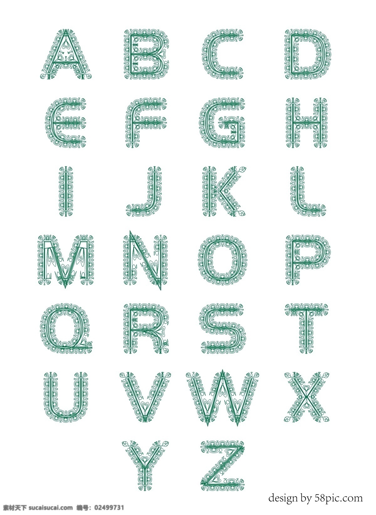 英文 大写字母 绿色 西式 印花 艺术 字体 英文字母 字母 az 绿色印花字体 西式艺术字体