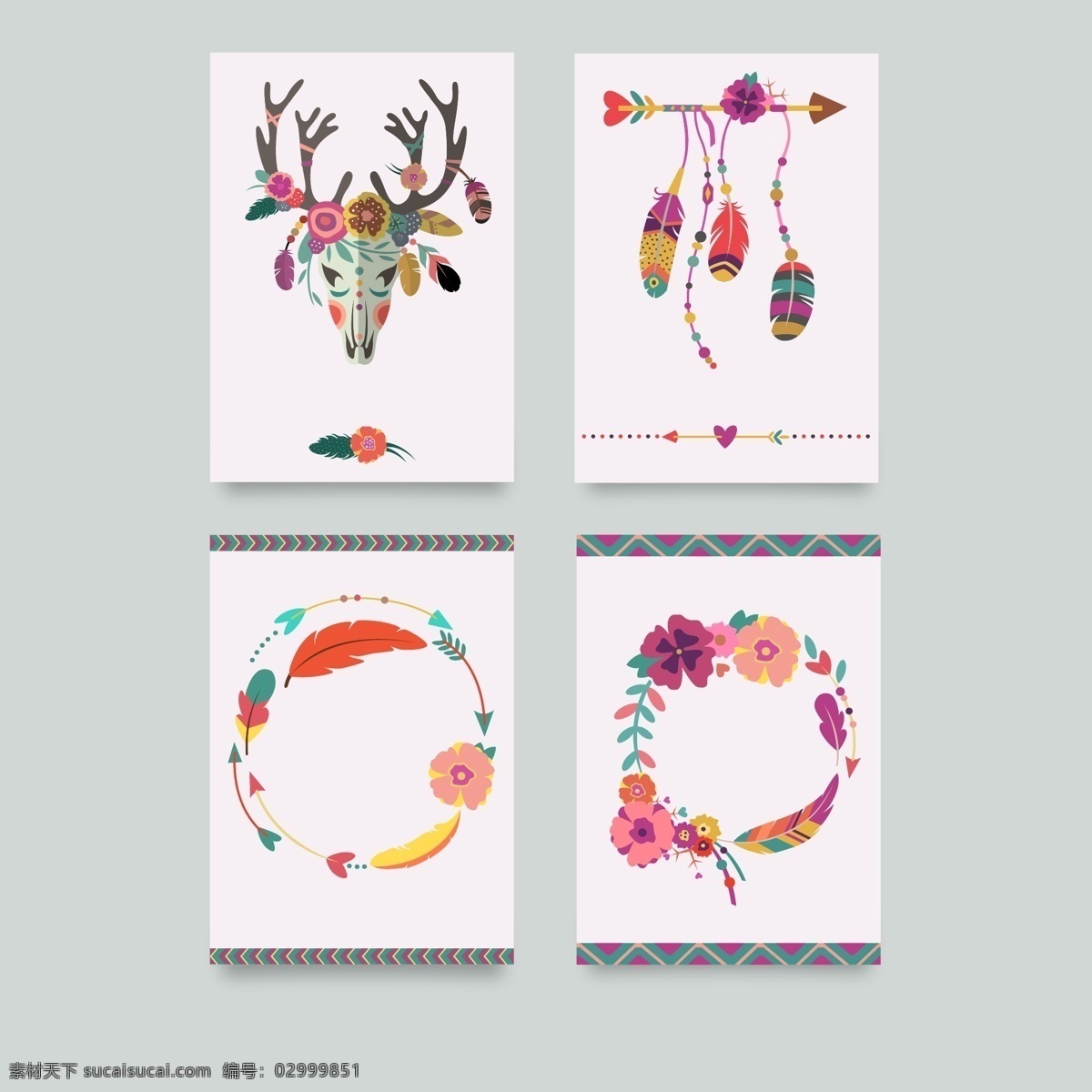 花环 民族风 鹿头 可爱 卡通 彩色 标志图标 其他图标