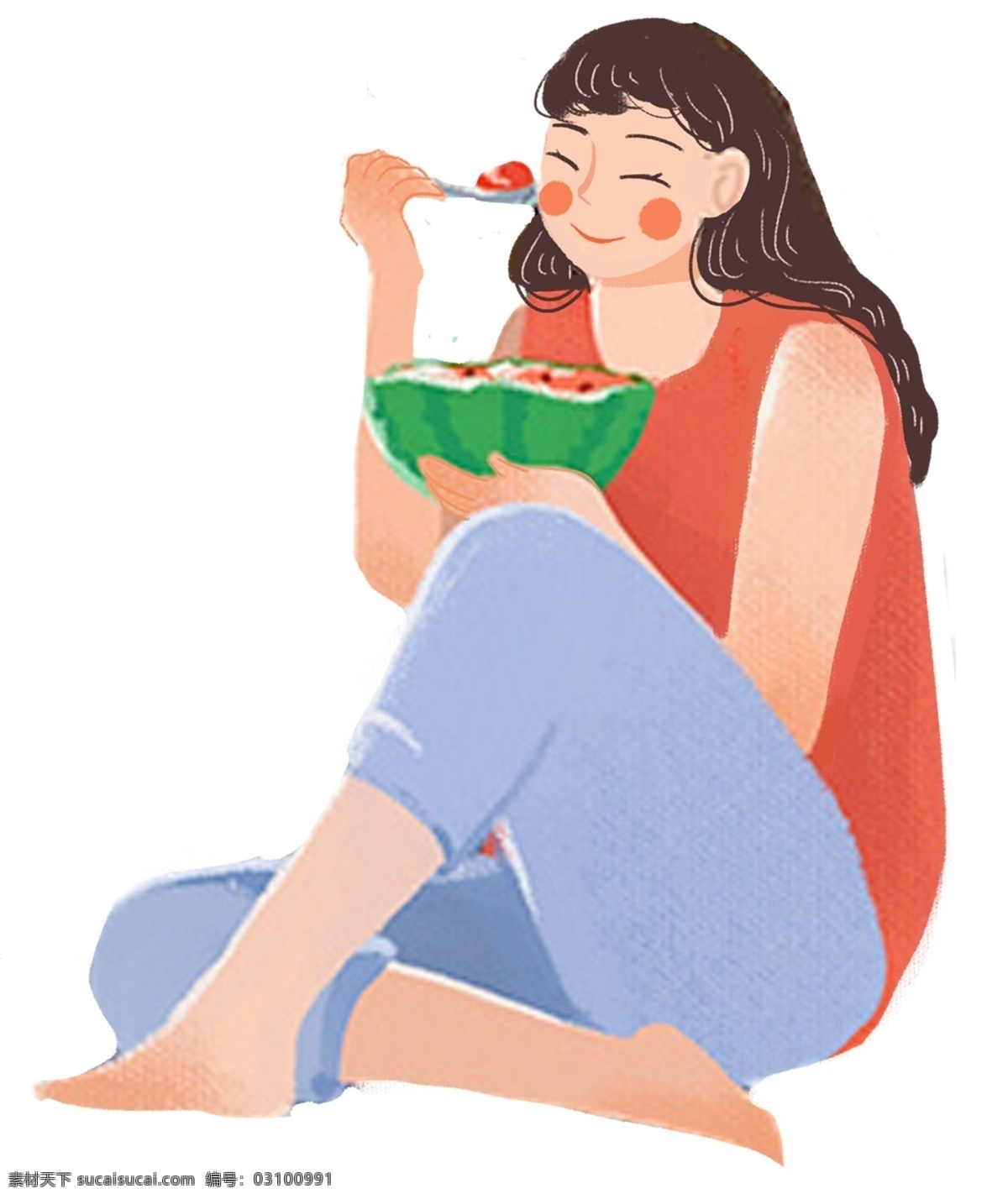 吃西瓜的女孩 吃 西瓜 女孩 卡通 人物