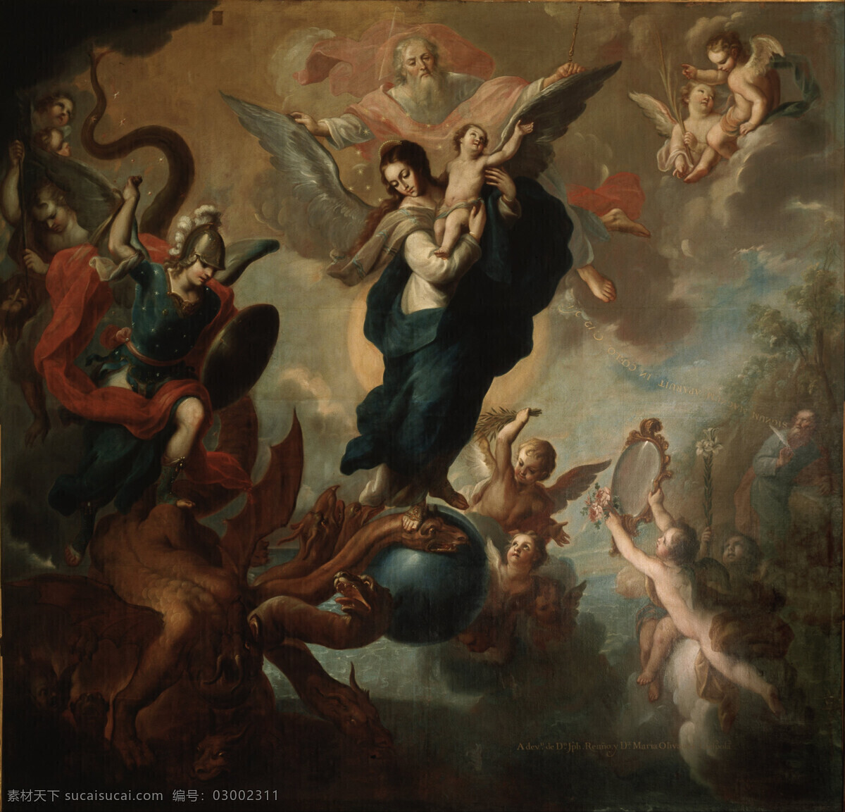 圣女的启示 米格尔 卡布 雷拉 作品 西班牙画家 宗教油画 天使 打败怪兽 古典油画 油画 绘画书法 文化艺术