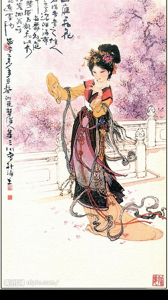 华 三川 古典 美女 文化艺术 绘画书法 设计图库 300