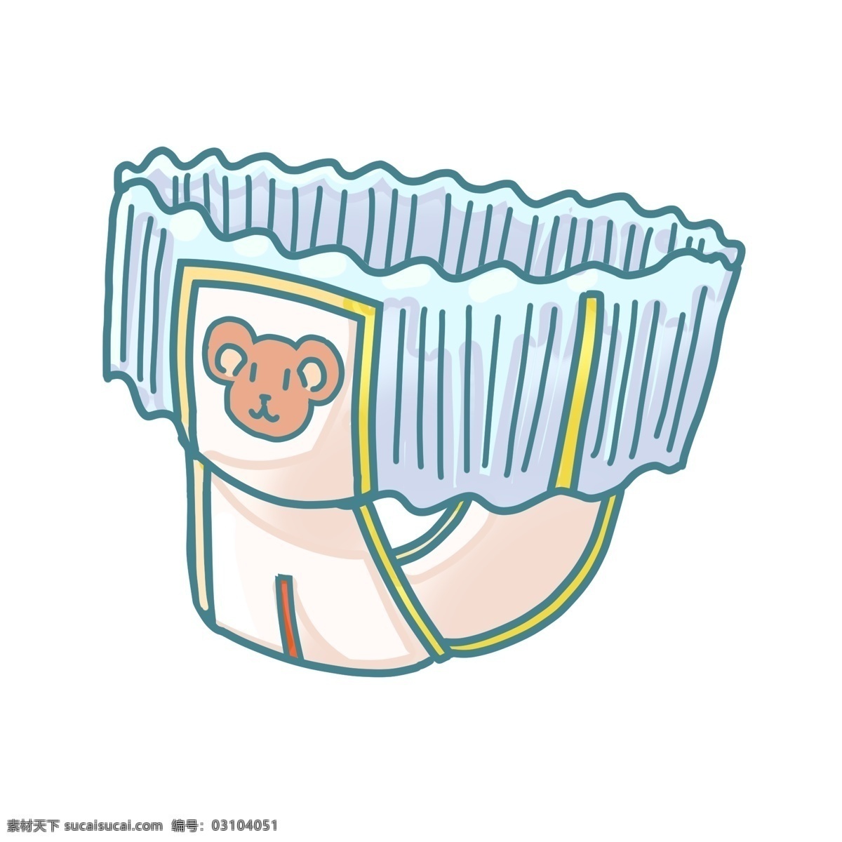 卡通 婴儿 纸尿裤 插画 婴儿用品插画 创意插画 蓝色的花边 婴儿纸尿裤 卡通小熊 卡通纸尿裤