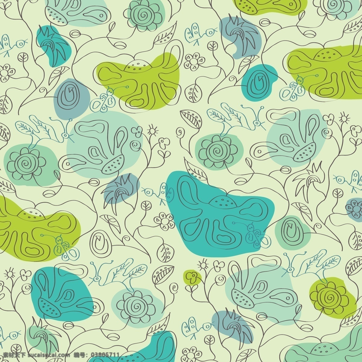 美丽 绿色 花卉 背景 花 抽象 夏季 时尚 鸟 自然 叶 春 蓝 手绘 色彩 壁纸 涂鸦 涡流 创意 装饰 现代 清洁