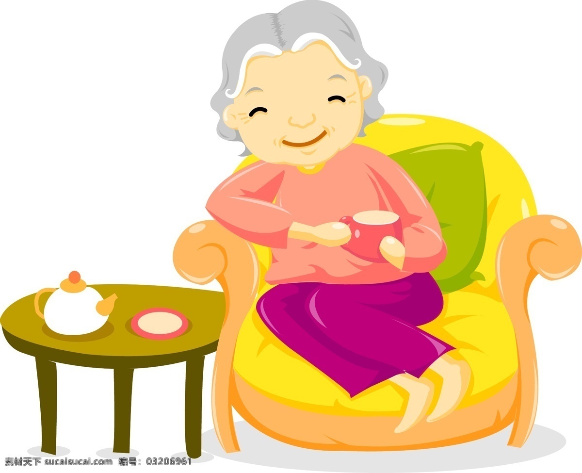 休闲的老人 老年人 沙发 喝茶 休闲 幸福生活 矢量 矢量人物 老年人物 矢量图库