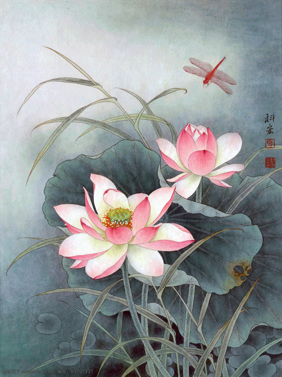 工笔画荷花 工笔画 荷花 中国画 荷花图 油画 文化艺术 国画 传统文化