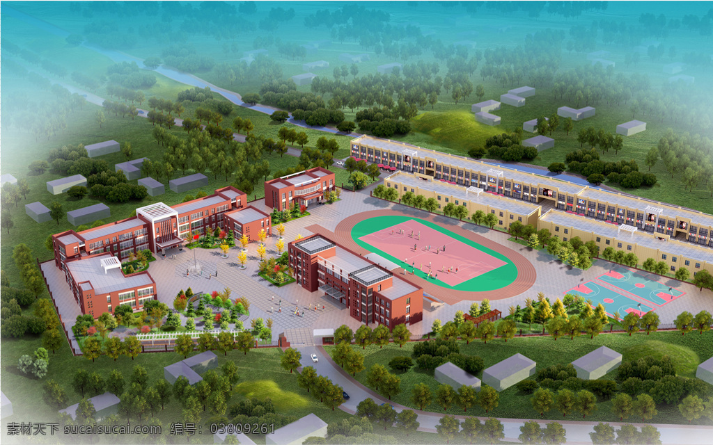 学校 教学楼 建筑 效果图 建筑效果图 建筑模型 操场 园林