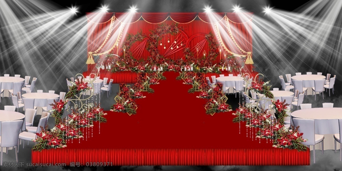 红色 婚礼 工装 效果图 红色婚礼 圆环婚礼 婚礼效果图
