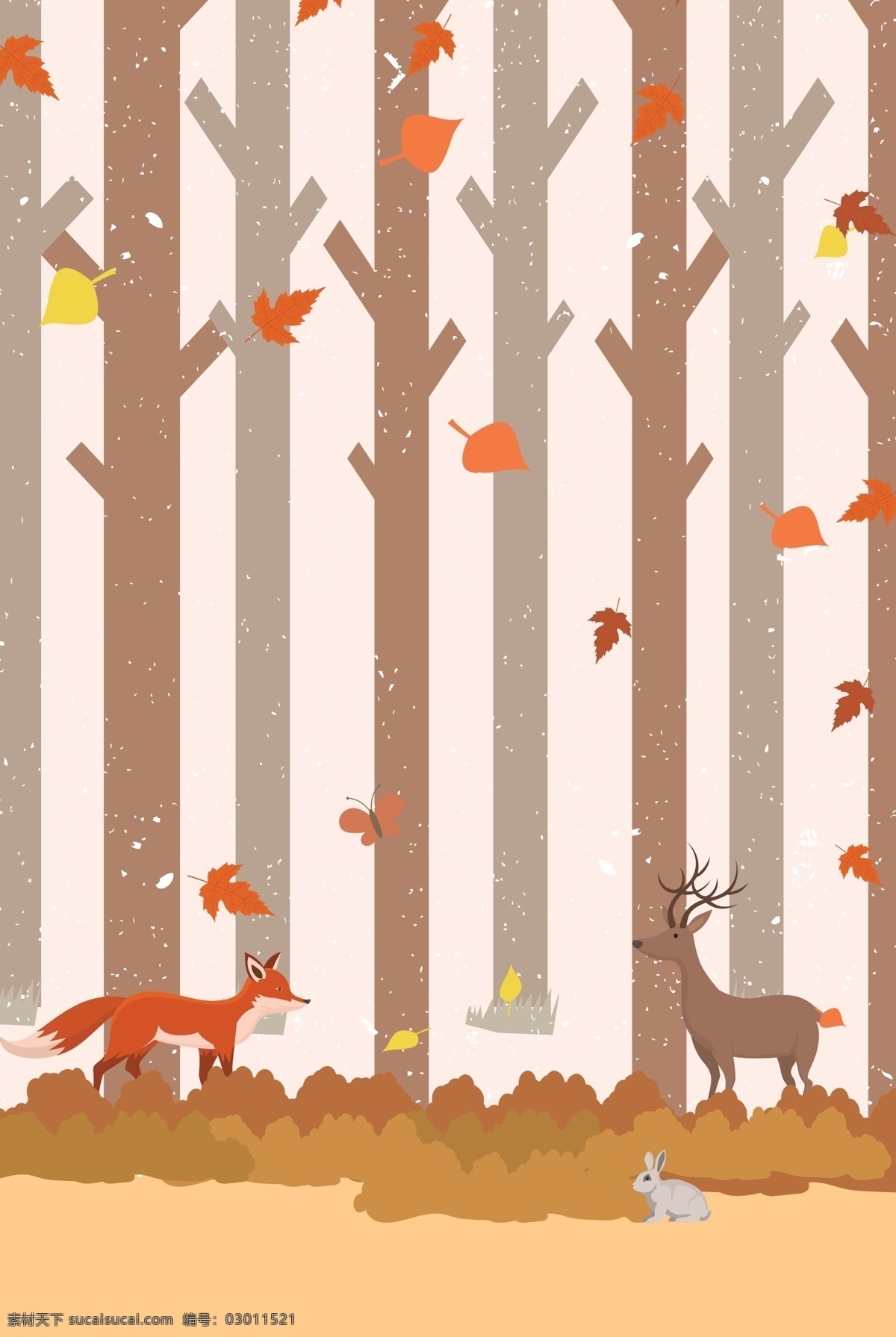 卡通 秋天 树林 促销 海报 落叶 秋季 动物 宣传 广告 背景