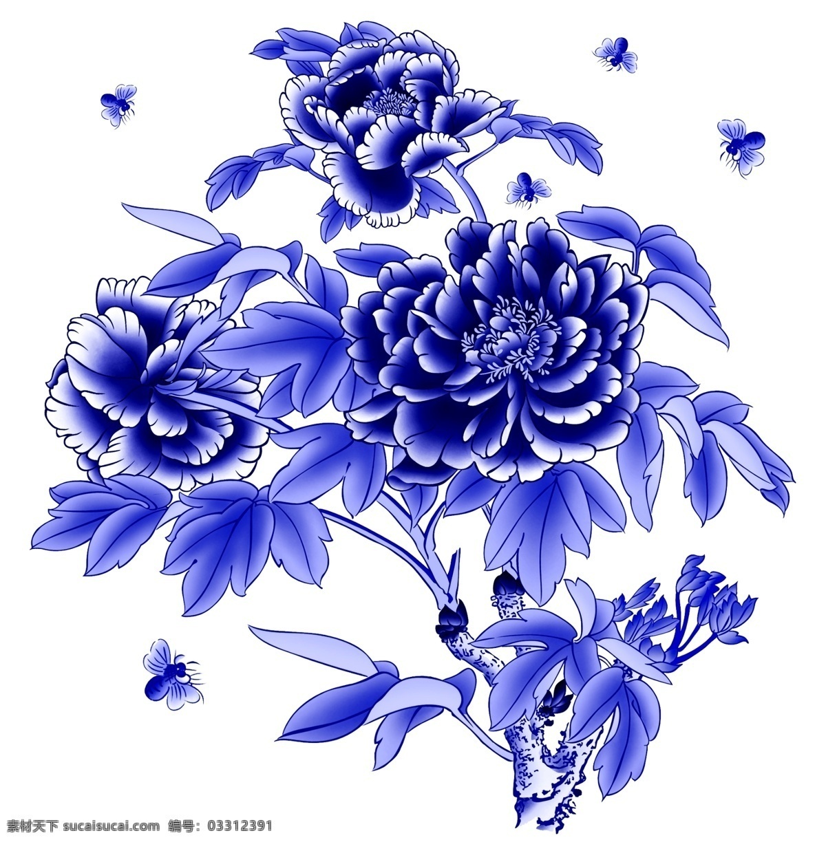 青花瓷 牡丹 花纹 牡丹花纹 蝴蝶花纹 青花花纹 国画花纹