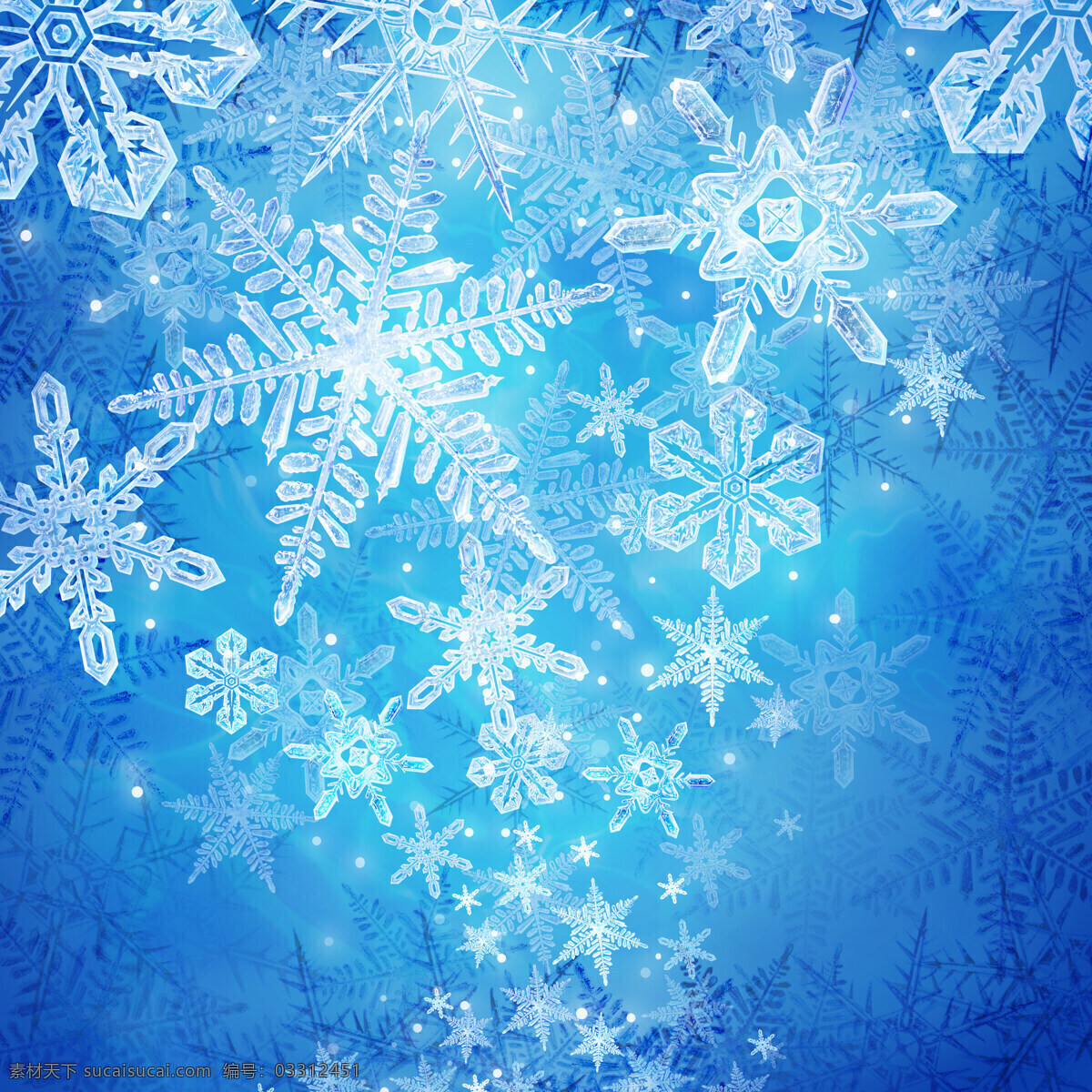 高清 圣诞 背景 雪花 蓝色 白色 冰晶
