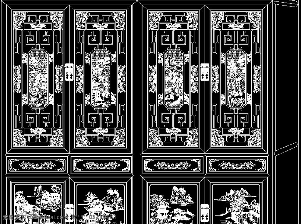 古典柜子 中式 雕花 花纹 画框 框纹 cad设计图 源文件 cad
