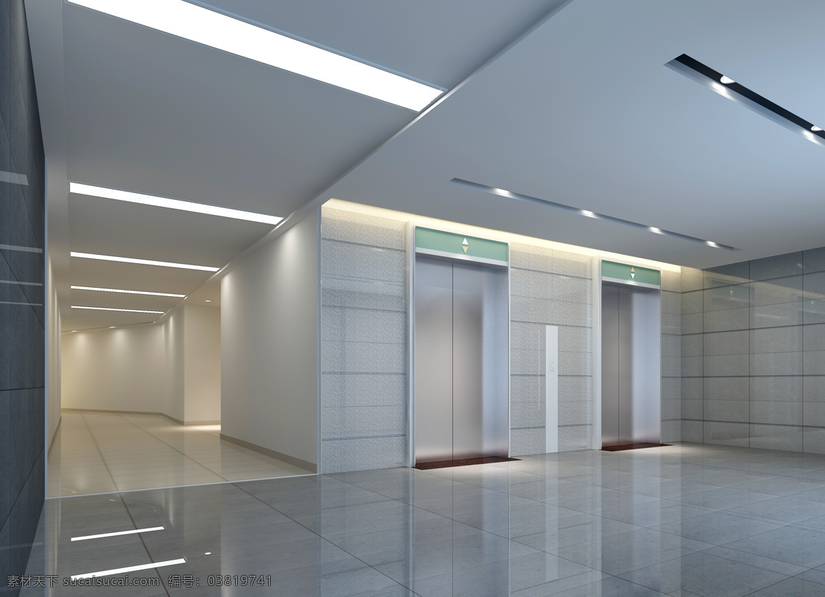 电梯间 过道 休息区 现代 简约 电梯门 环境设计 室内设计