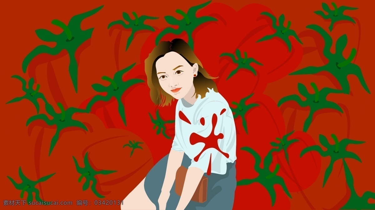 西班牙 番茄 节 女孩 插画 红色 西红柿 温暖 壁纸 番茄街 短发 微博配图 微 信 朋友 圈 配 图 热情 公众号配图