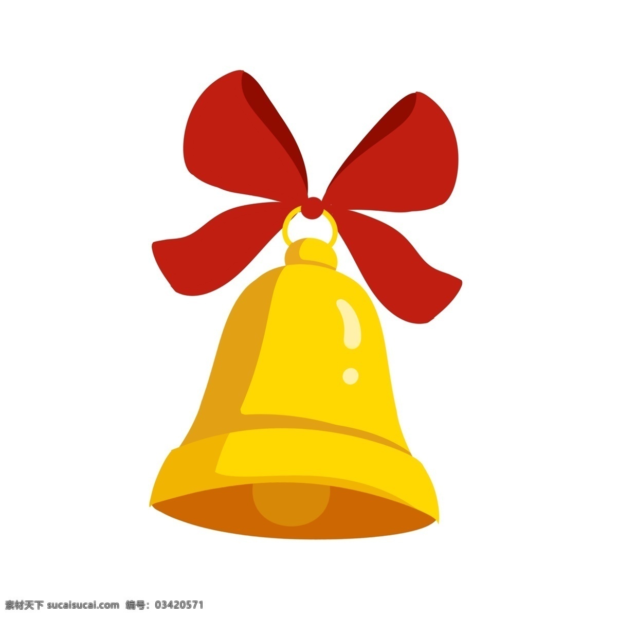 手绘 圣诞节 铃铛 插画 金色的铃铛 金灿灿的铃铛 红色的蝴蝶结 圣诞节铃铛 卡通插画