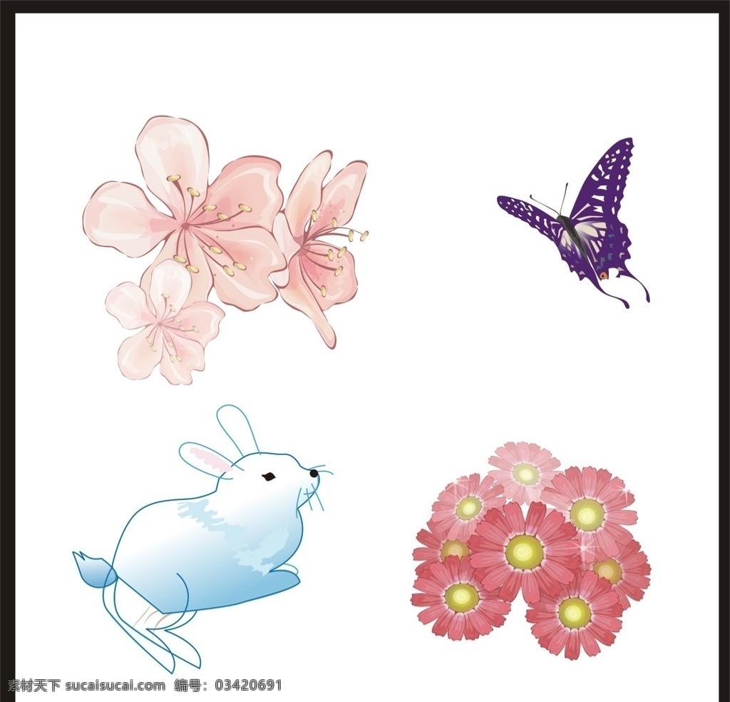 鲜花 兔子 蝴蝶 卡通鲜花 花朵 卡通花朵 粉色鲜花 粉色花朵 小白兔 卡通兔子 卡通小白兔 卡通蝴蝶 鲜花糖果